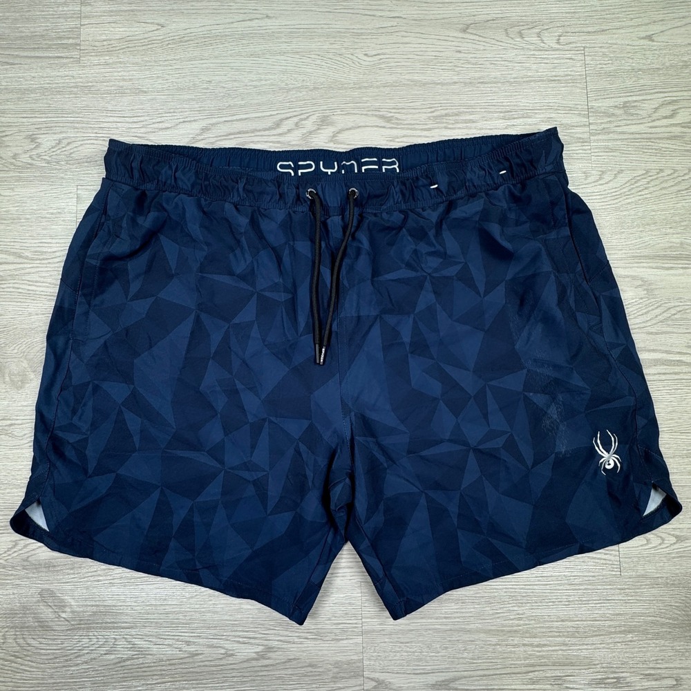 Spyder Men's Swim Trunks Geometric Navy Blue XXL Board Shorts Drawstring Pockets